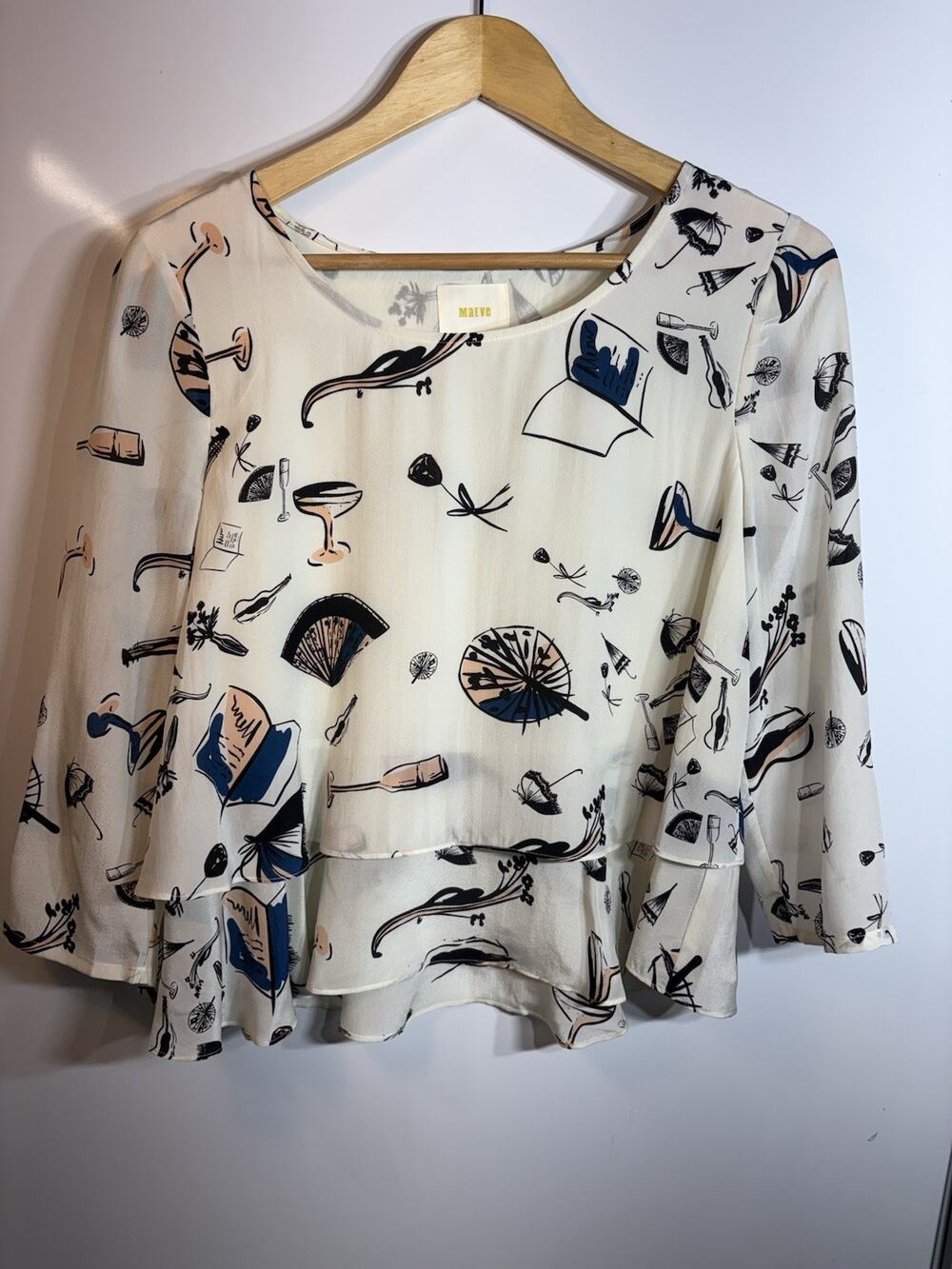 Anthropologie Maeve Silk Layered Graphic Print Blouse Size 4